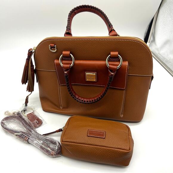 Dooney & Bourke Pebble Leather Aubrey Satchel Satchel with Accessories Caramel - Picture 1 of 16